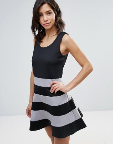 Dex Skater Dress With Striped Skirt - Black