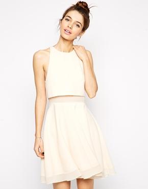 Asos Sheer And Solid Skater Dress - Nude