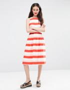 Asos Midi Dress In Stripe - Red Print