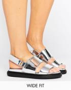 Asos Fennel Wide Fit Chunky Flat Sandals - Silver