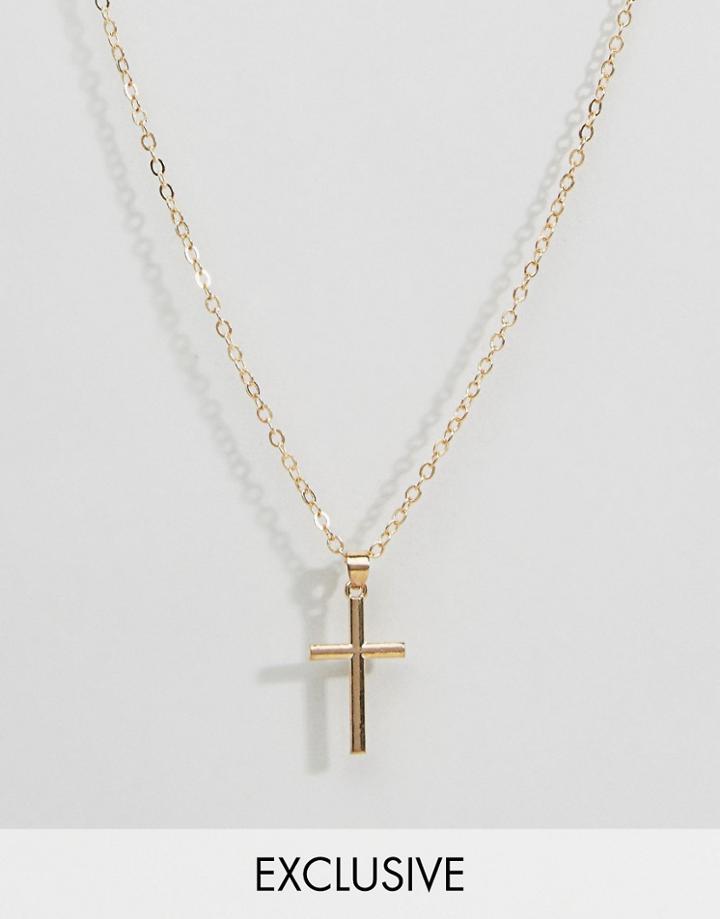 Reclaimed Vintage Mini Cross Pendant Necklace In Gold - Gold
