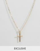 Reclaimed Vintage Mini Cross Pendant Necklace In Gold - Gold