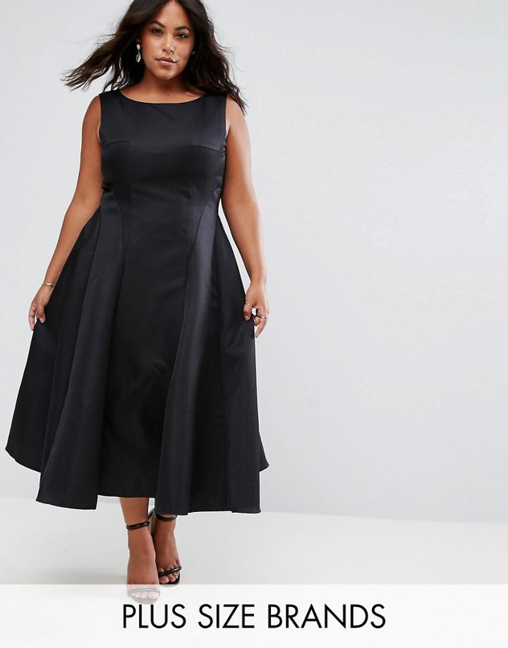 Chi Chi London Plus Fit And Flare Midi Dress With Seam Detail - Black