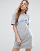 Asos T-shirt Dress With Contrast Stripe Bra - Gray