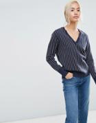 Selected Striped V-neck Sweater - Blue
