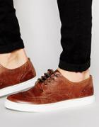 Asos Brogue Sneakers In Tan Leather - Tan