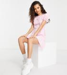 Miss Selfridge Petite Pink Gingham Ruched Sleeve Mini Dress