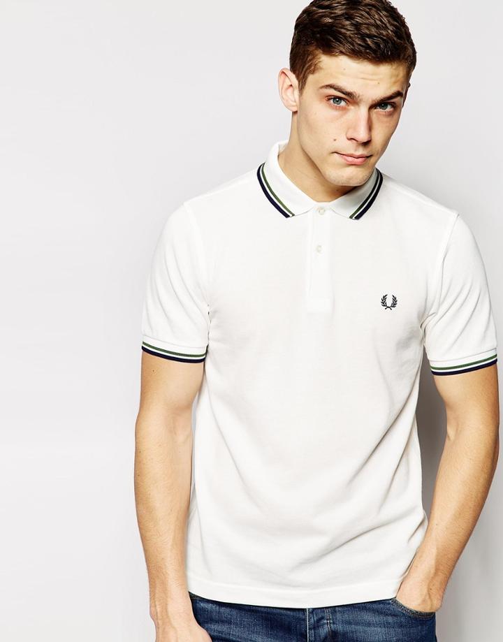 Fred Perry Polo Shirt With Twin Tip Slim Fit - White