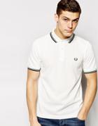 Fred Perry Polo Shirt With Twin Tip Slim Fit - White