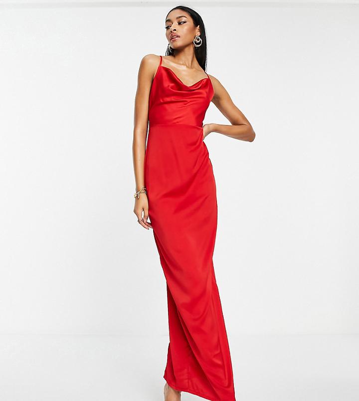 Naanaa Tall Cowl Neck Satin Maxi Dress In Red