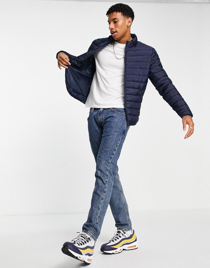 Jack & Jones Lightweight Puffer Jacket In Navy