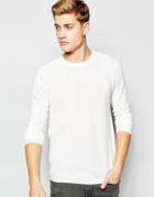Solid Textured Knitted Sweater - White