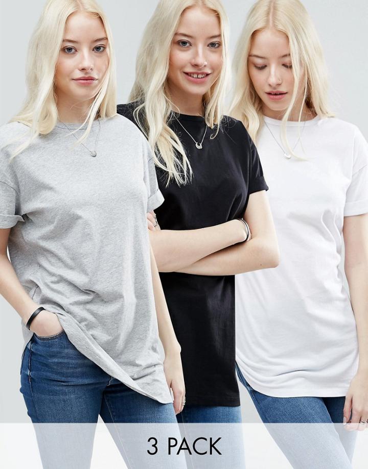 Asos The Ultimate Easy Longline T-shirt 3 Pack - Multi