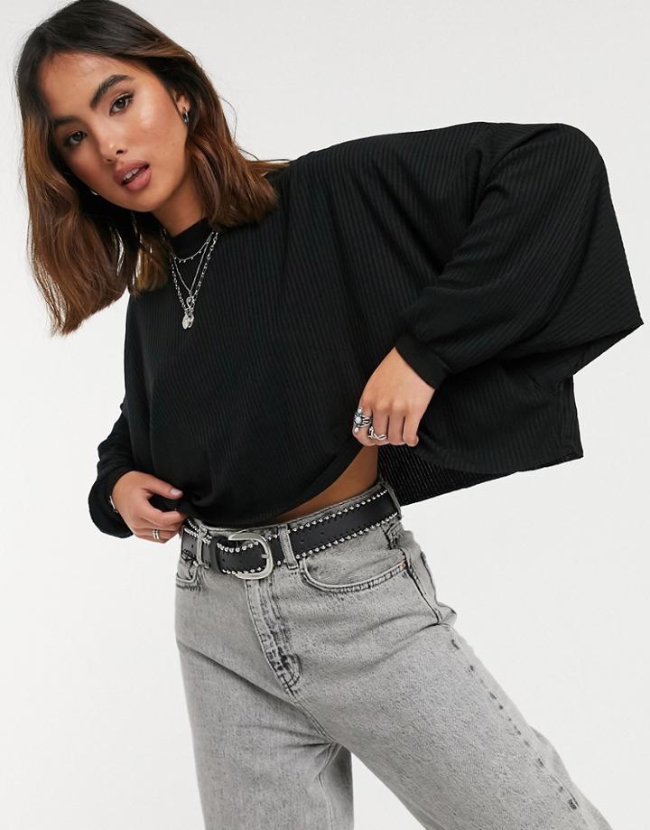 Asos Design Slouchy Batwing Crop Top In Soft Rib In Black