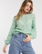 Asos Design Pointelle Stitch Fluffy Sweater-green