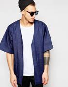 Asos Oversized Collarless Denim Kimono Jacket In Blue - Black