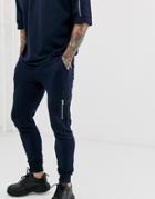 Asos Design Two-piece Skinny Sweatpants With Ma1 Pocket In Navy
