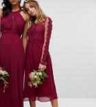 Tfnc Petite Lace Detail Bridesmaid Midi Dress In Burgundy - Red