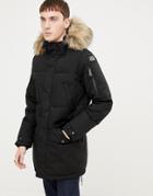 Schott Lincoln 18x Quilted Hooded Parka Jacket With Detachable Faux Fur Trim In Black - Black