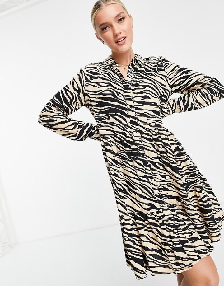 Stradivarius Shirt Dress In Beige Tiger Print-neutral