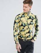 Devils Advocate Banana Print Slim Fit Shirt - Yellow