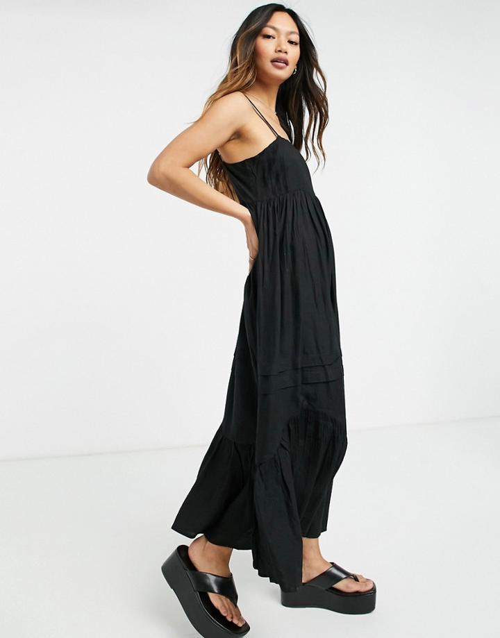 Asos Design Cami Midi Sundress With Pintucks In Black