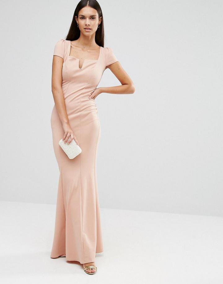 City Goddess Capped Sleeve Maxi Dress With Square Neck - Pink