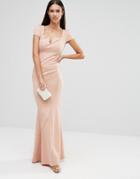 City Goddess Capped Sleeve Maxi Dress With Square Neck - Pink