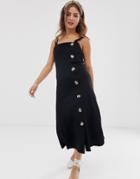 Asos Design Midi Pinafore With Large Button Detail-black