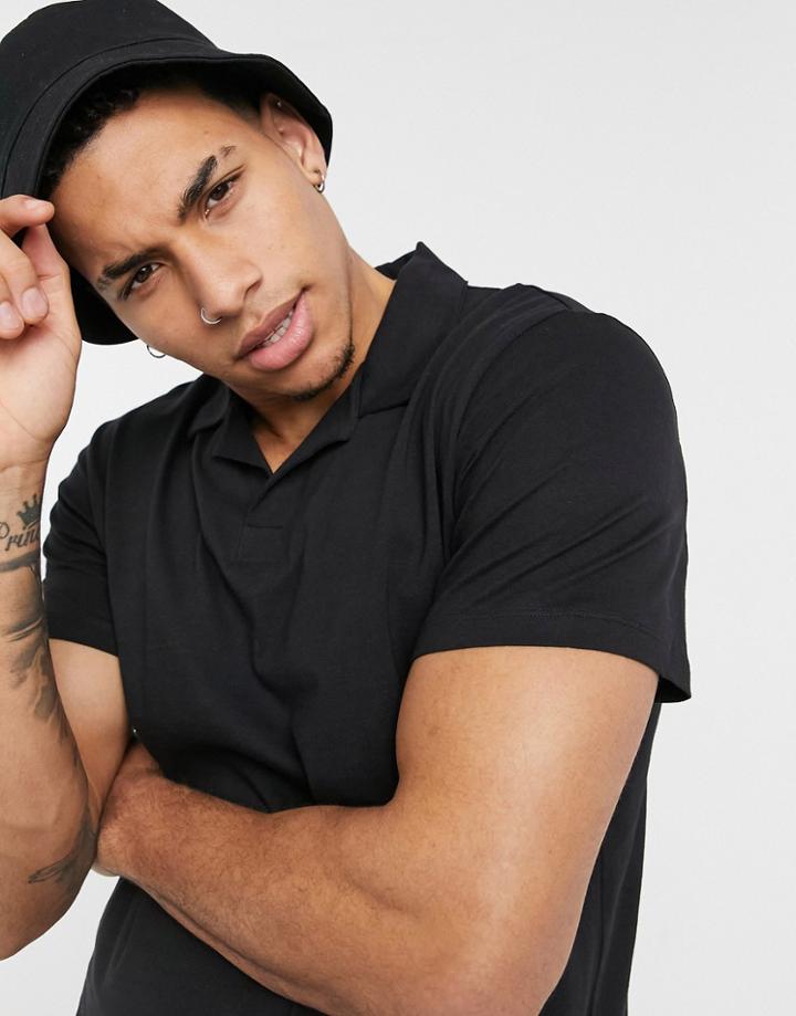 Only & Sons Organic Cotton Revere Jersey Polo In Black