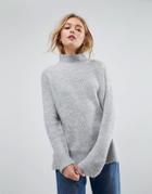 Asos Chunky Sweater With Turtleneck In Fluffy Yarn - Gray