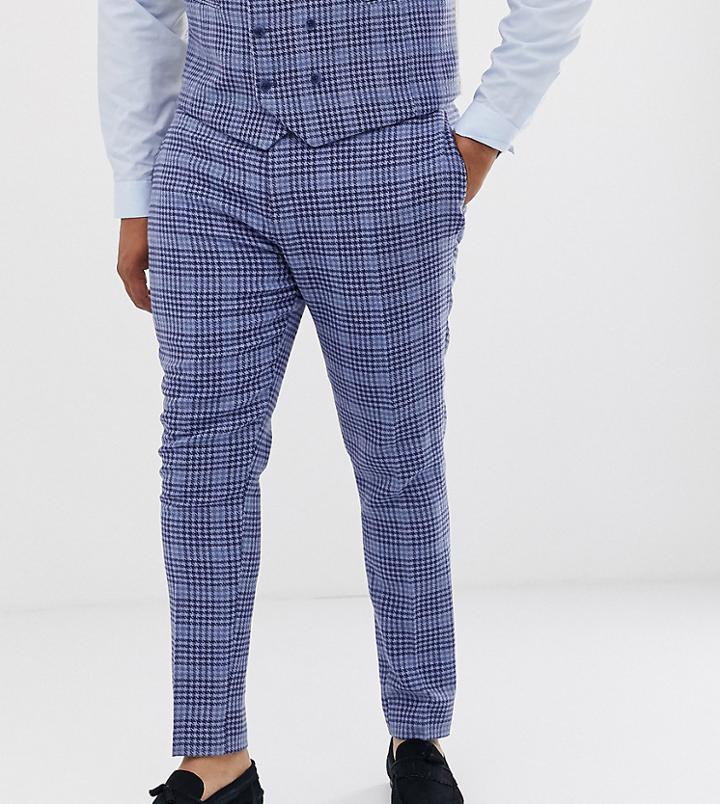 Asos Design Plus Wedding Super Skinny Suit Pants In Blue Wool Blend Check - Blue