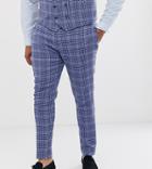 Asos Design Plus Wedding Super Skinny Suit Pants In Blue Wool Blend Check - Blue