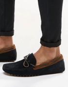 Asos Driving Shoes In Navy Suede With Brown Leather Detail - Navy