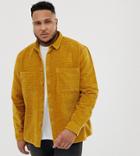 Asos Design Plus Cord Overshirt In Mustard With Tortoise Shell Buttons - Yellow