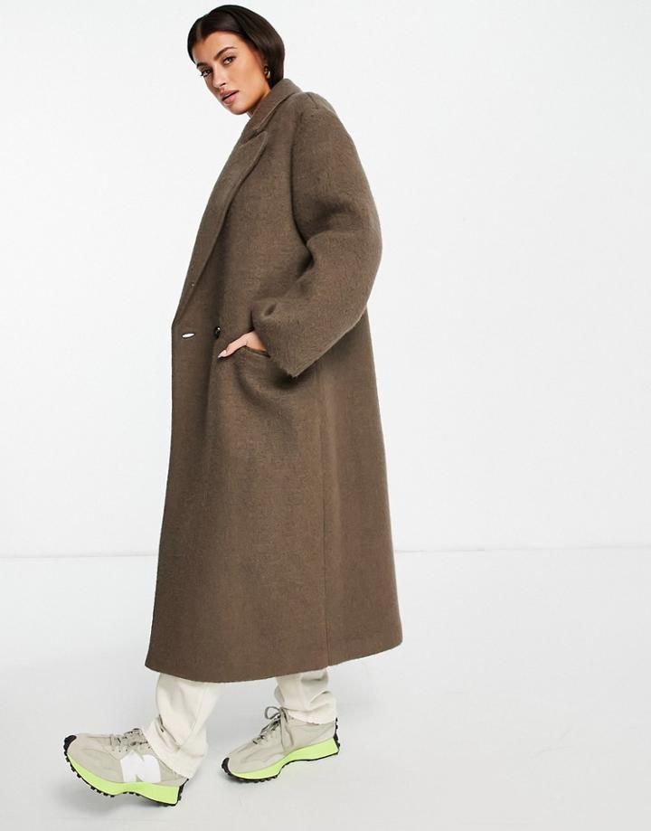 Asos Design Brushed Hero Dad Coat In Brown