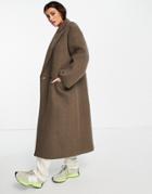 Asos Design Brushed Hero Dad Coat In Brown