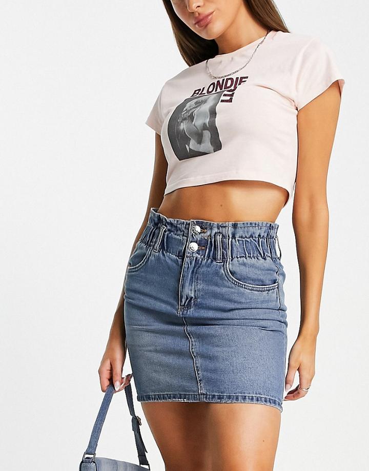 Only Ruched Waist Denim Mini Skirt In Blue