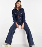 Reclaimed Vintage Inspired Fitted Denim Jacket In Dark Blue Wash-blues