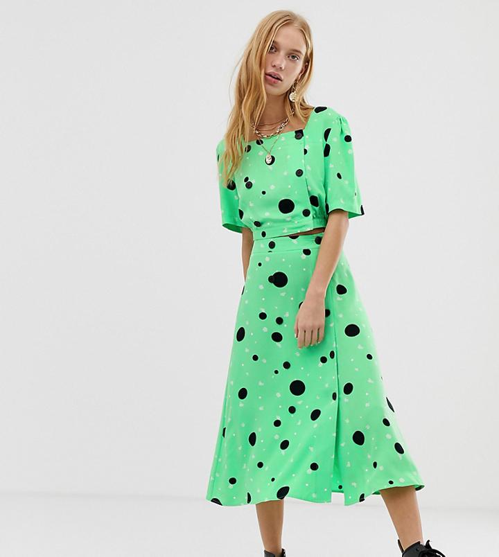 Reclaimed Vintage Inspired Midi Two-piece Skirt With Button Front In Spot Ditsy Print