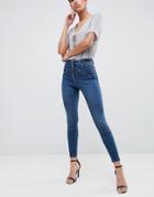Asos Design Ridley High Waist Skinny Jeans In London Blue With Western Zip Front - Blue