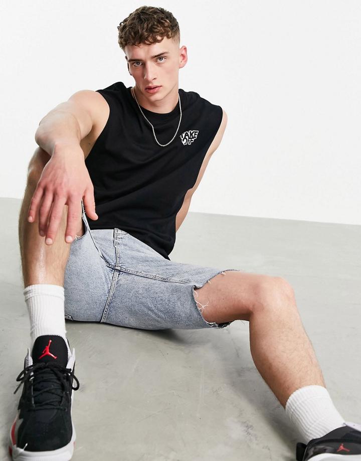 Bershka Tank In Black With Print