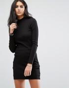 G-star High Neck Dress With Leather Look Panel - Black