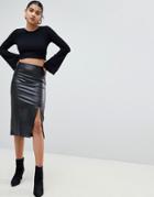 Fashion Union Pu Pencil Skirt With Side Split - Black