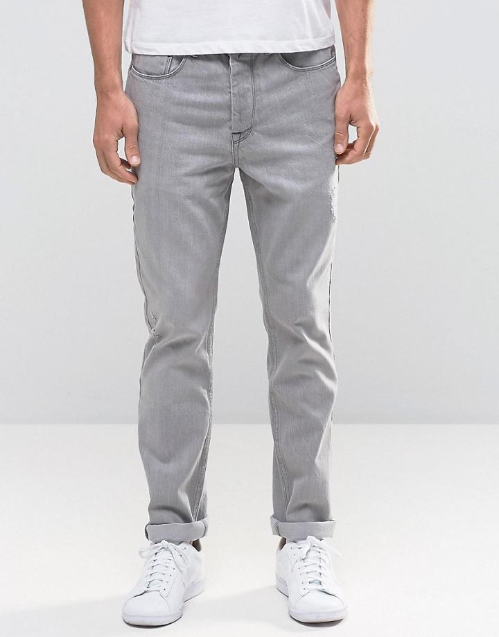 Kubban Denim Raw Hem Tapered Jeans Gray Wash - Gray