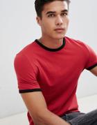 Asos Design Muscle Fit T-shirt With Crew Neck With Contrast Ringer In Red - Red