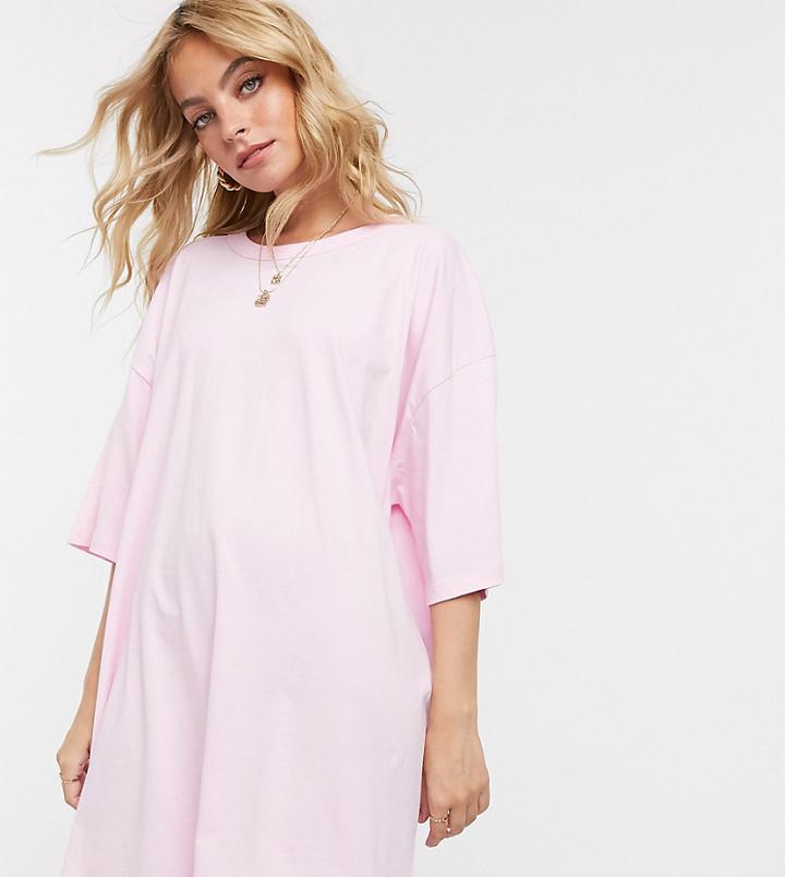 Asos Design Petite Oversized T-shirt Dress In Baby Pink