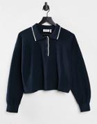 Weekday Helga Knitted Polo Sweater In Navy-blues