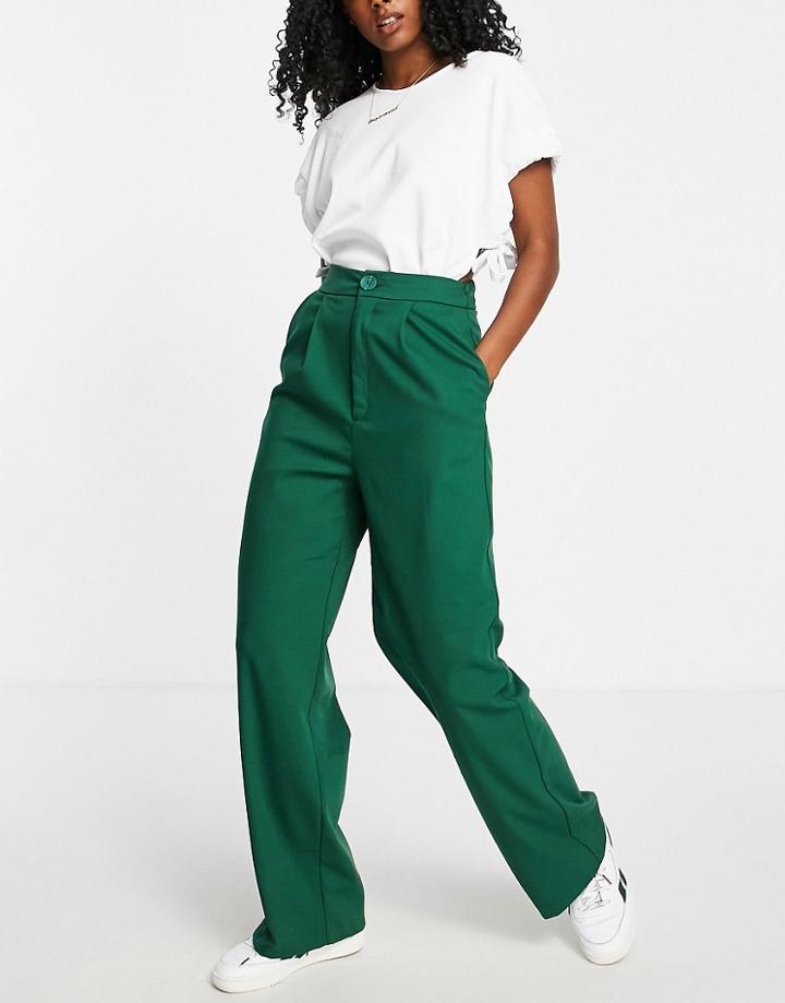 Stradivarius Wide Leg Relaxed Dad Pants In Green