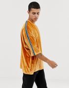 Asos Design Oversized Longline T-shirt With Half Sleeve In Velour With Embellished Gems And Taping-gold